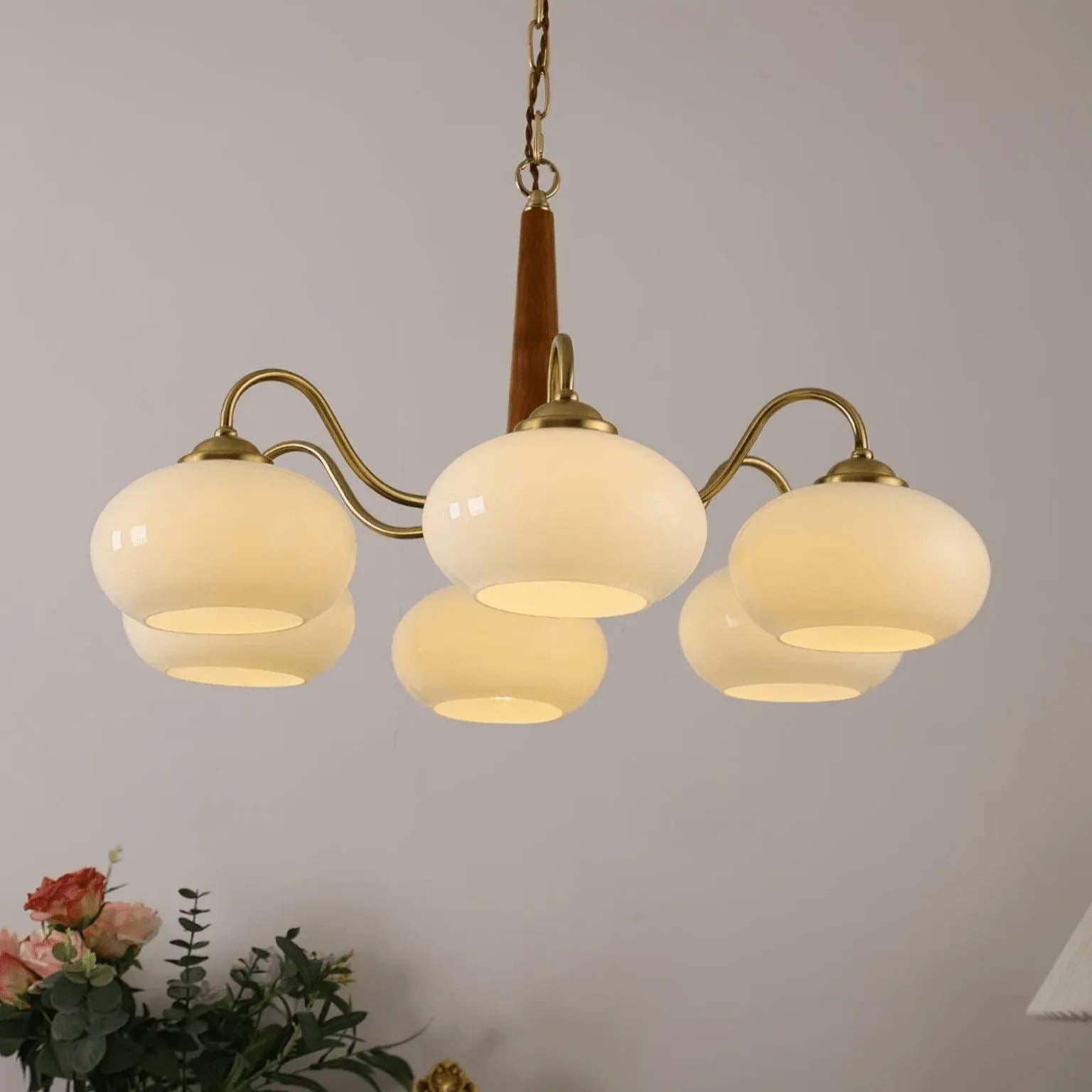 Vintage Wood Glass Mid-Century Retro Glass Chandeliers