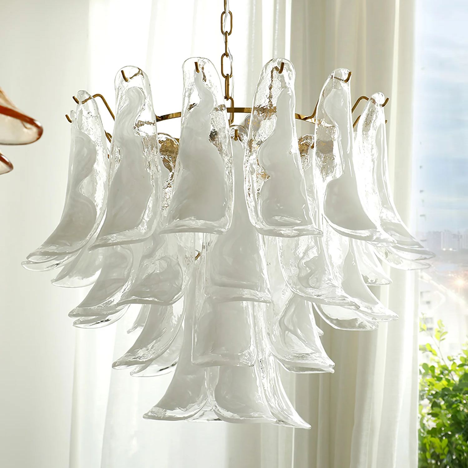 Vintage Statement Metal Glass Mid-Century Retro Glass Chandeliers