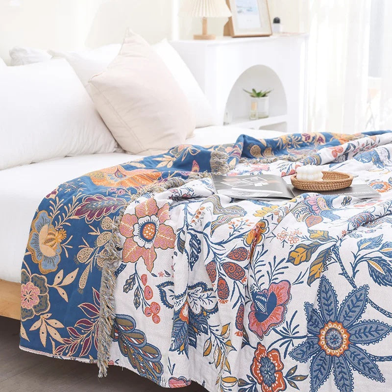Rustic Floral Blanket Reversible Lightweight Decorative Throw