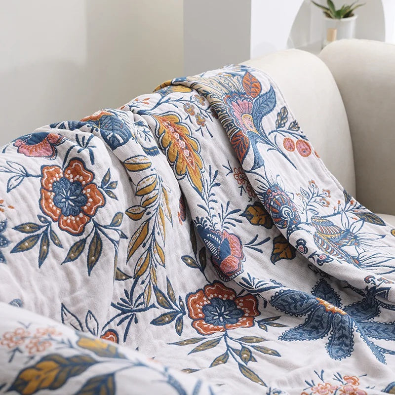 Rustic Floral Blanket Reversible Lightweight Decorative Throw
