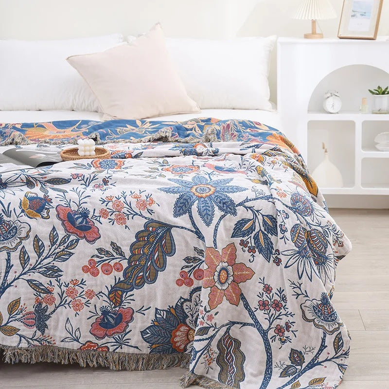 Rustic Floral Blanket Reversible Lightweight Decorative Throw