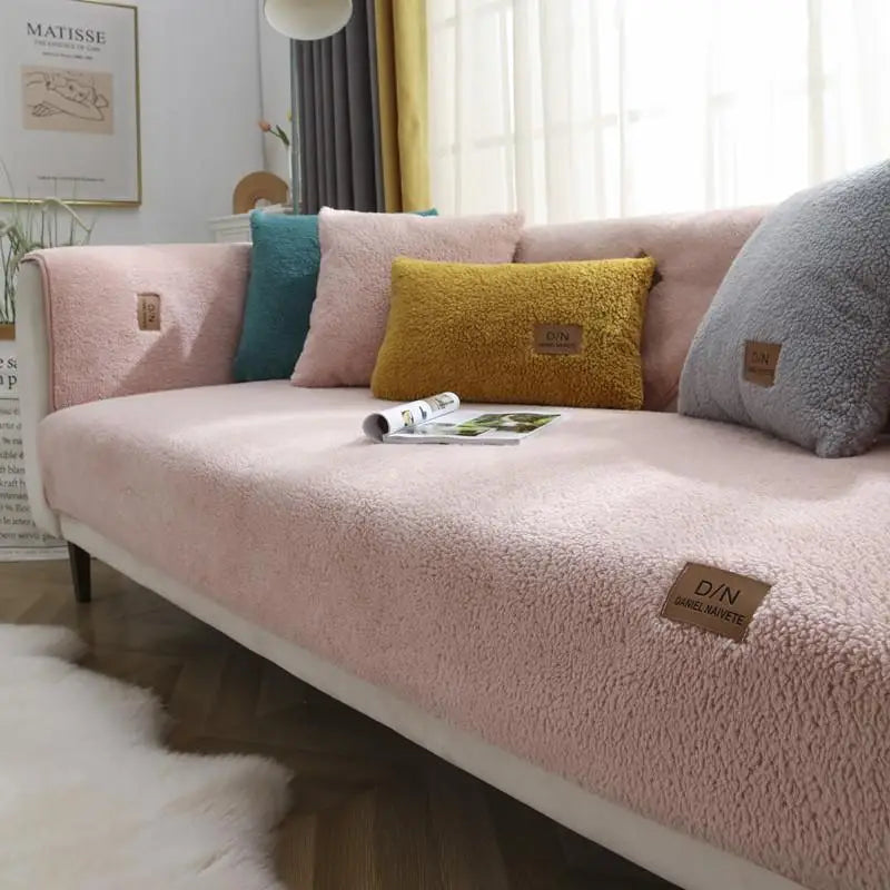 Gentle Moisture-Resistant Sofa Cover Warm Sherpa Fleece with Non-Slip Backing