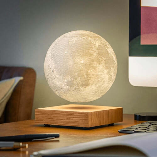 Lunora Zwevende Maanlamp met Houten Basis en 3D-Maanyprint
