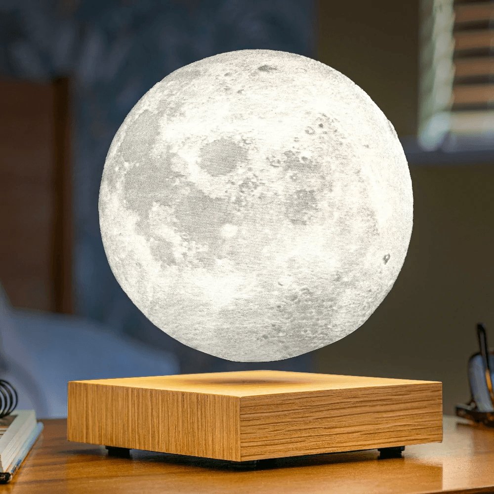Lunora Zwevende Maanlamp met Houten Basis en 3D-Maanyprint