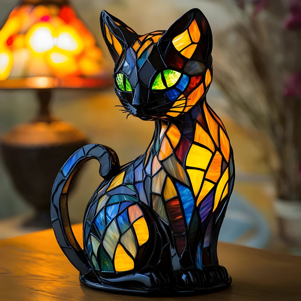 Whimsical Glass Cat Desk Lamp with Colour Changing Light