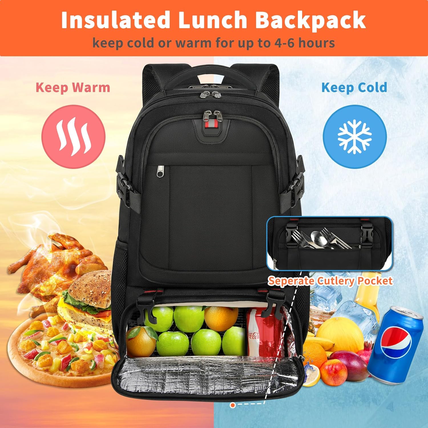 Large Laptop and Lunch Travel Backpack with USB Port and Anti-Theft Design