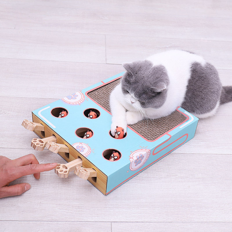 Interactive Peek-a-Boo Cat Toy Multi-Activity Box with Scratching Area