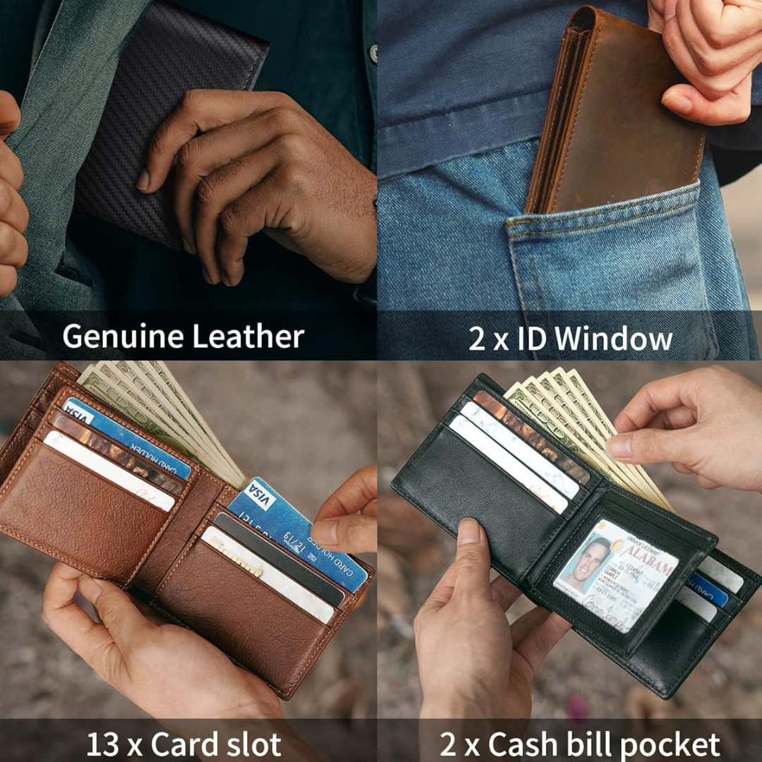 Men’s Slim Bifold Wallet RFID Protection & Multiple Slots