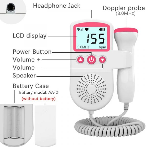 Fetal Doppler Heart Rate Monitor Baby Heartbeat Detector for Home Use