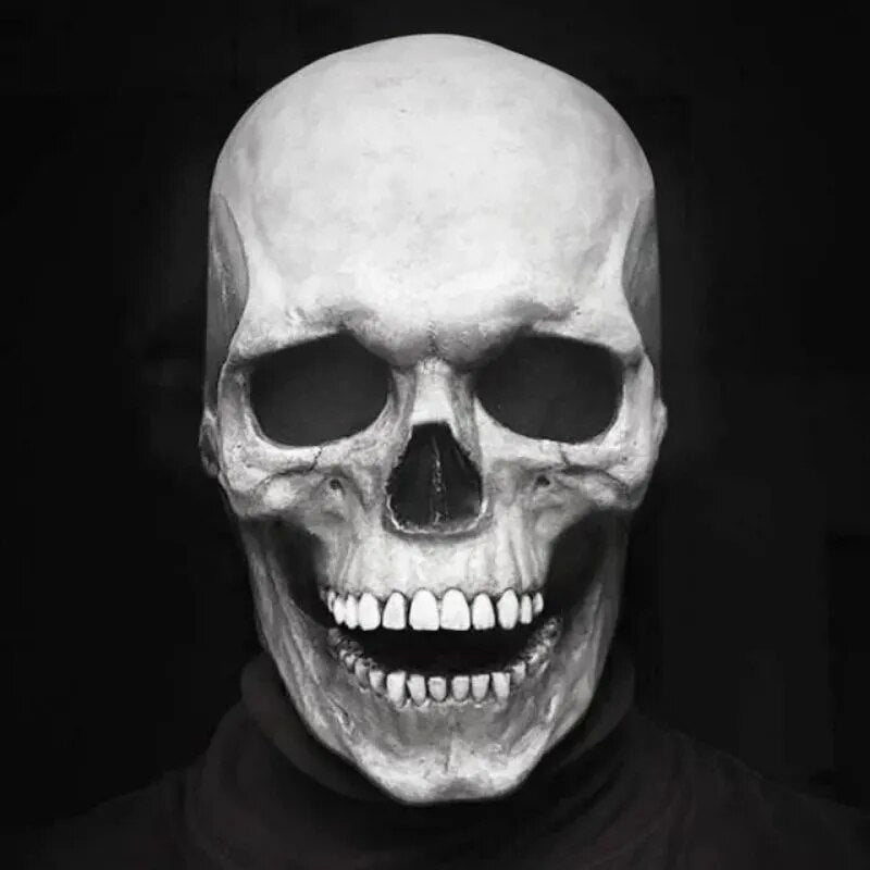 Realistic Full Head Skull Mask Movable Jaw Halloween Horror Costume
