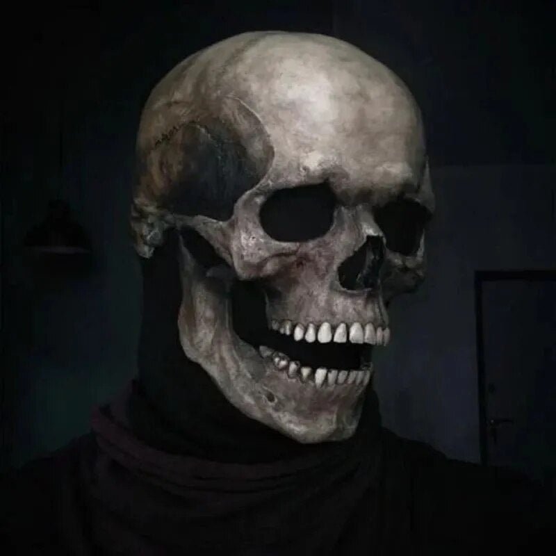 Realistic Full Head Skull Mask Movable Jaw Halloween Horror Costume