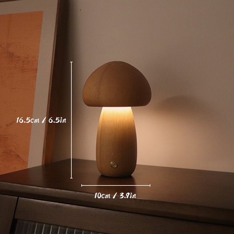 Rechargeable Wooden Mushroom Table Lamp Touch LED Light