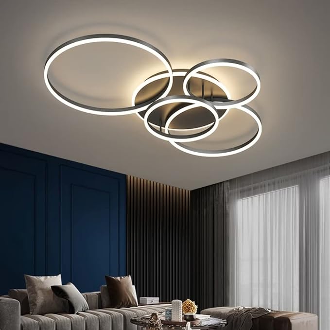 Modern Black LED Ceiling Light with Rings Dimmable with Remote Control