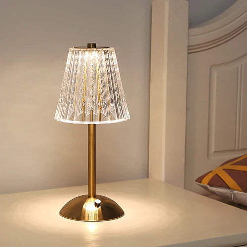 Golden Crystal Glass Table Lamp in Decorative Design with Sparkling Shade