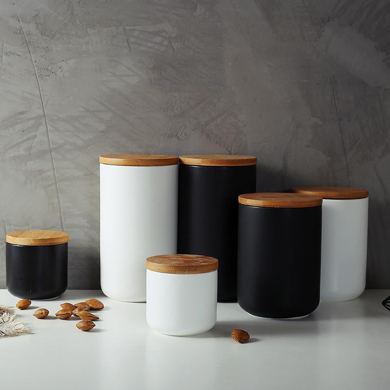 Modern Ceramic Kitchen Jar with Wooden Lid Airtight Food Storage