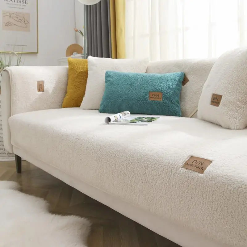 Gentle Moisture-Resistant Sofa Cover Warm Sherpa Fleece with Non-Slip Backing