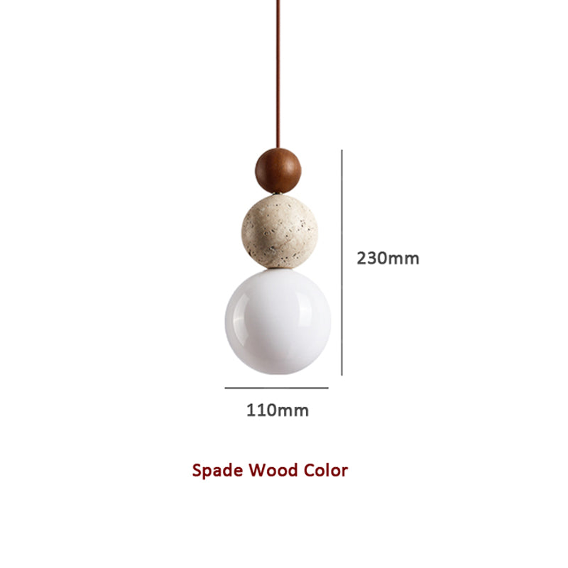 Pendant Light Rustic Stone and Wood Design