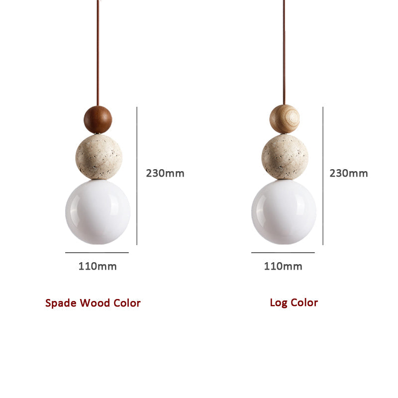 Pendant Light Rustic Stone and Wood Design