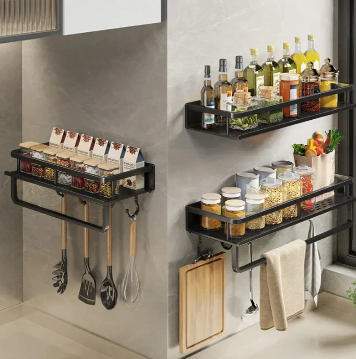 Sleek Kitchen Wall Organizer Compact Storage Shelf with Towel Holder