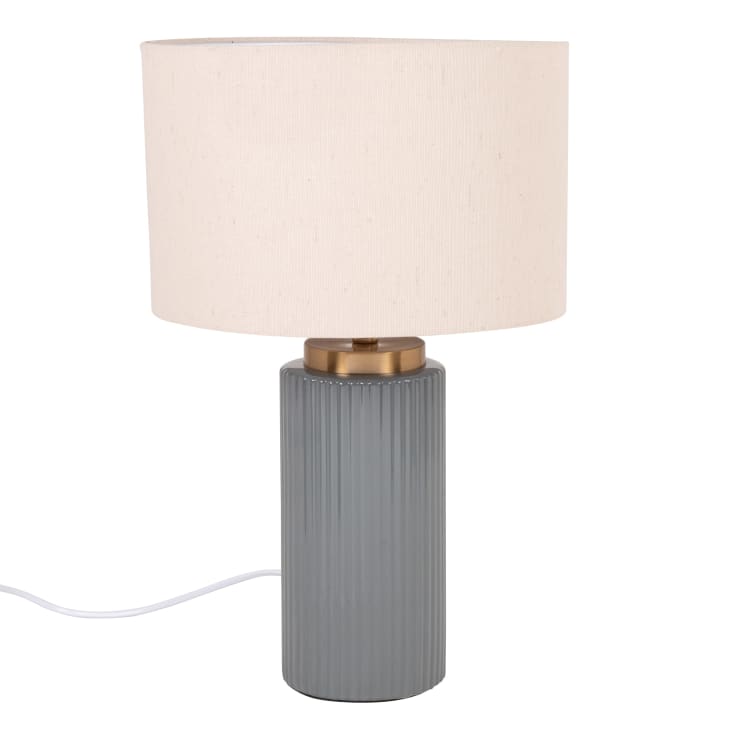 Vigo Table Lamp of Ceramic with Ribbed Texture and Fabric Shade