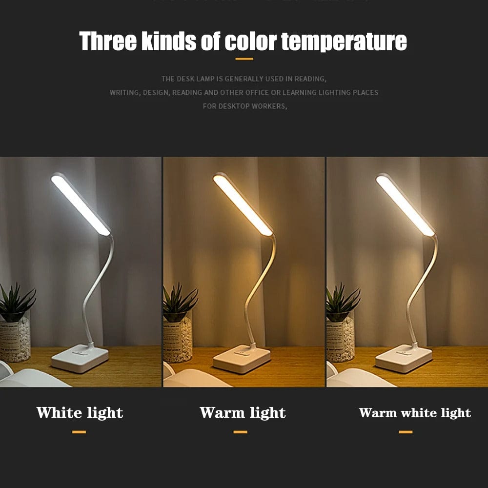 Flexible USB Rechargeable Desk Lamp Adjustable Arm & Dimmable LED