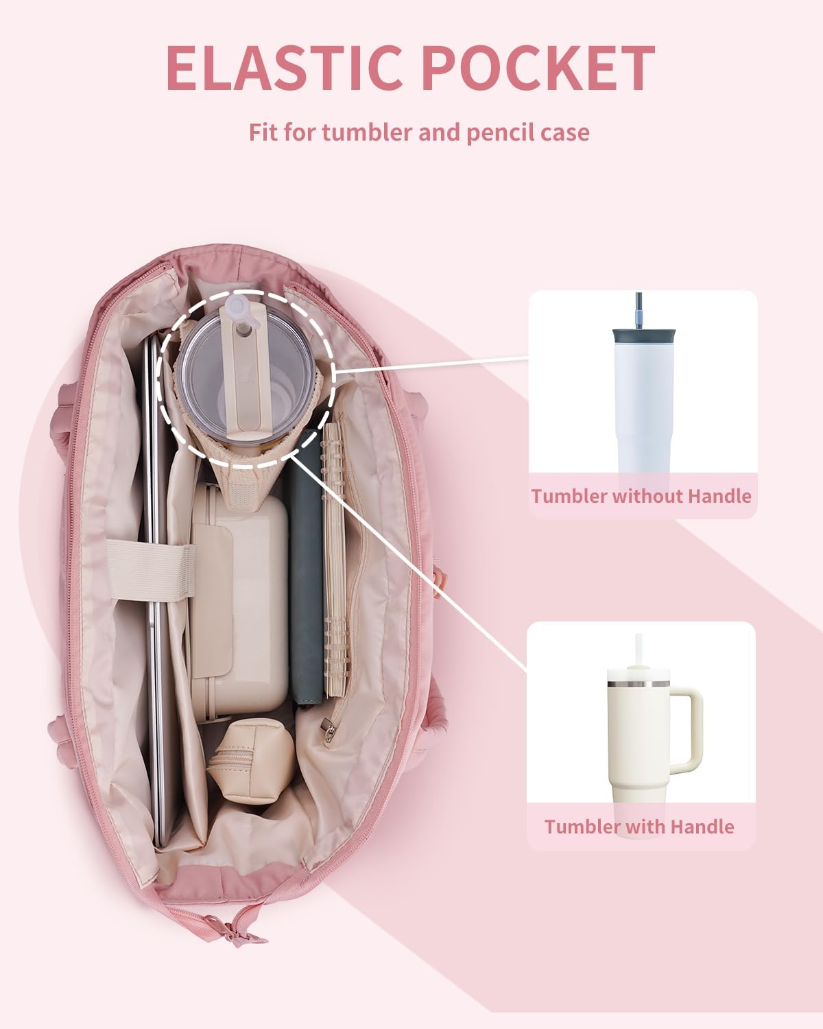 Quilted Tote Bag with Tumbler Holder and Padded Laptop Sleeve