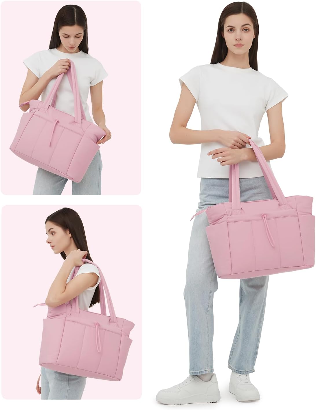 Quilted Tote Bag with Tumbler Holder and Padded Laptop Sleeve