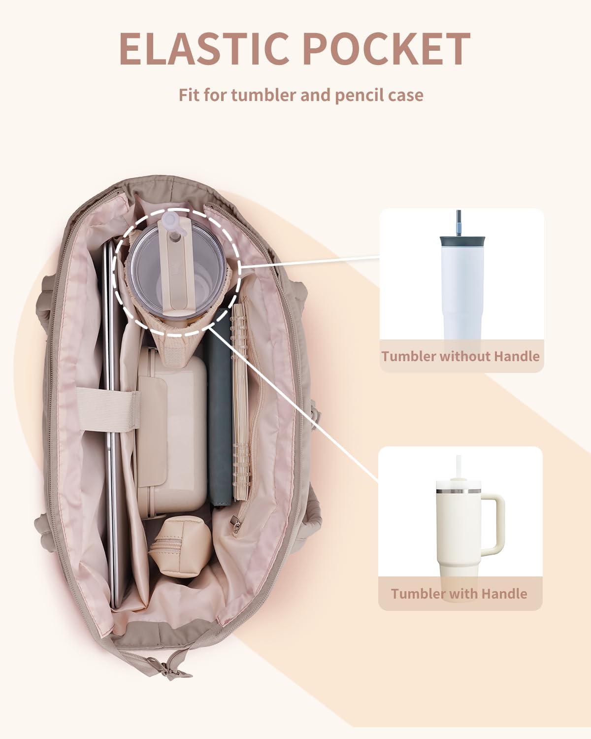 Quilted Tote Bag with Tumbler Holder and Padded Laptop Sleeve