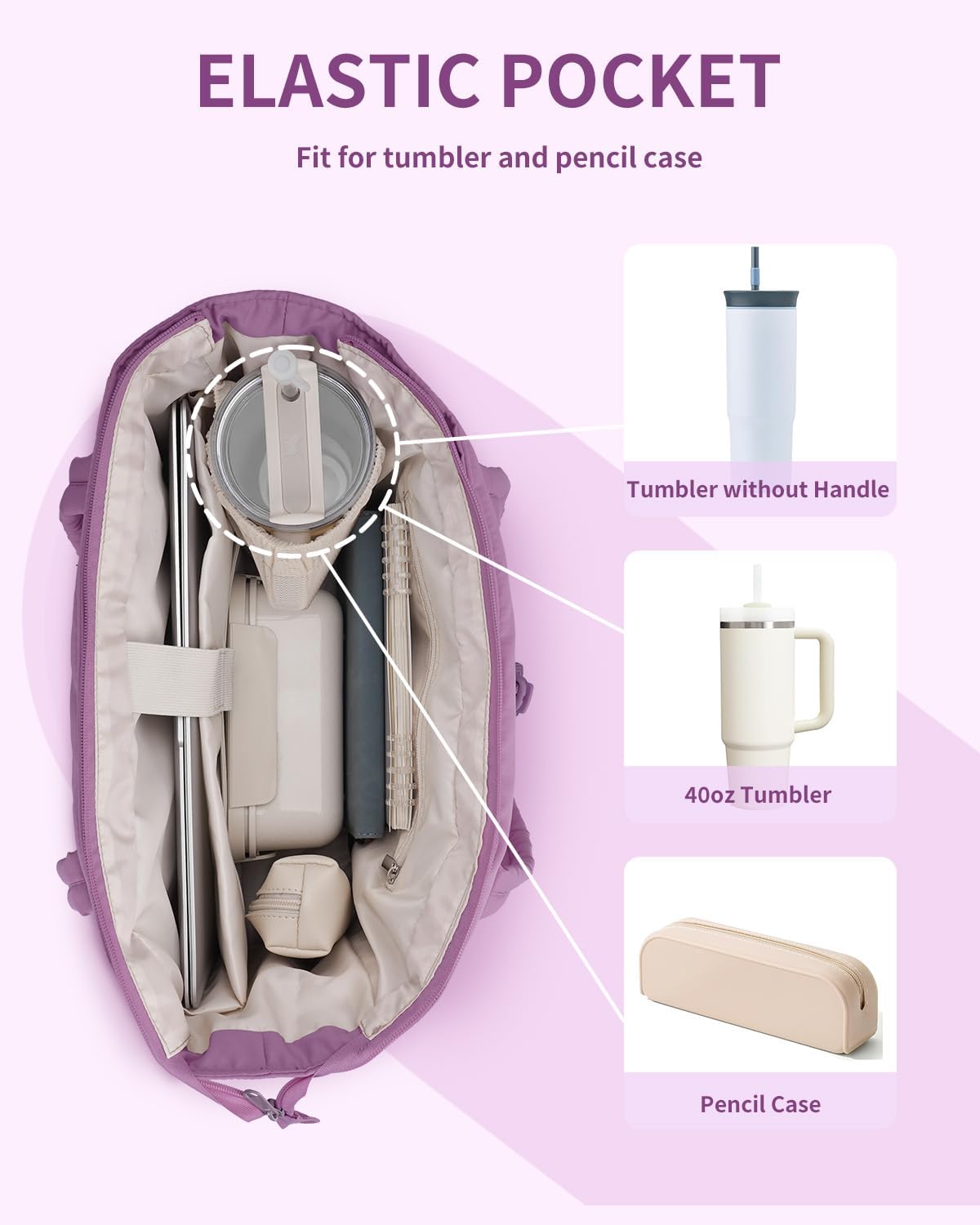 Quilted Tote Bag with Tumbler Holder and Padded Laptop Sleeve