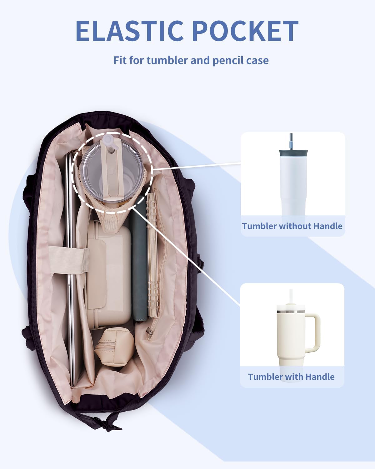 Quilted Tote Bag with Tumbler Holder and Padded Laptop Sleeve