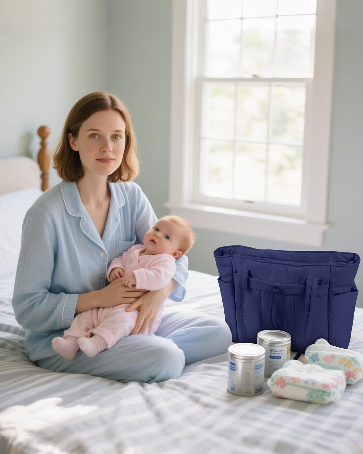 Quilted Tote Bag with Tumbler Holder and Padded Laptop Sleeve