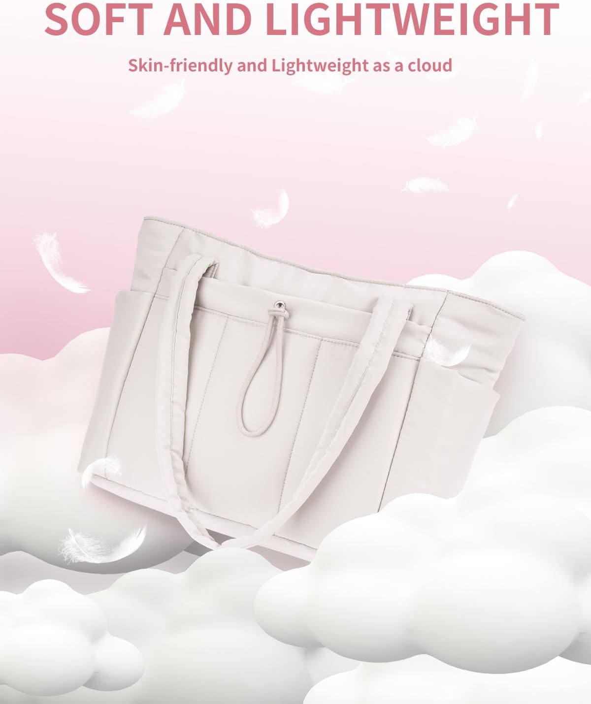 Quilted Tote Bag with Tumbler Holder and Padded Laptop Sleeve