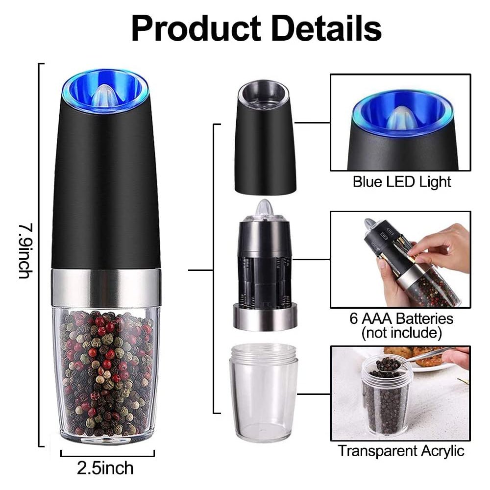 Automatic Salt and Pepper Grinder Gravity Sensor with LED Light